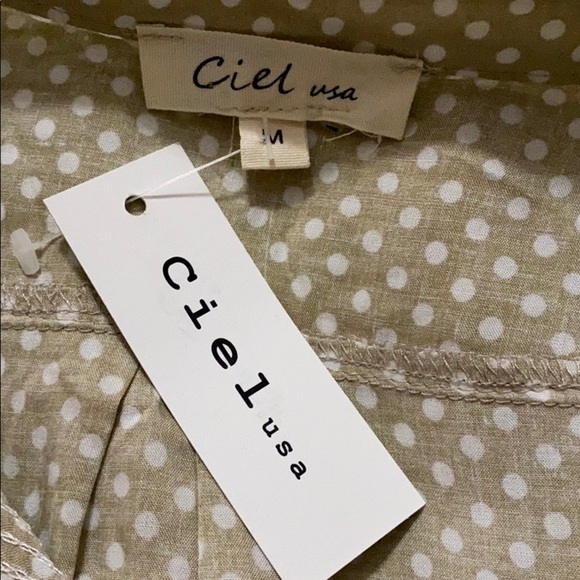 Ciel USA medium V-neck 3/4 sleeve tan white blouse - Picture 4 of 6